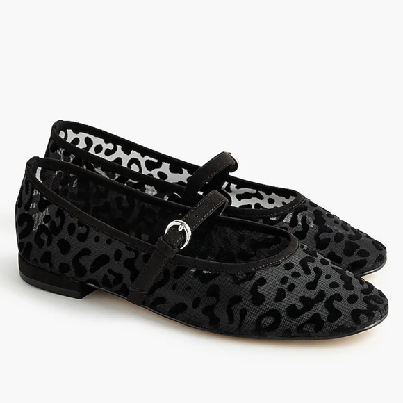 J. Crew Shoes - J.Crew Leopard Mesh Mary Jane Flats, 9, Black